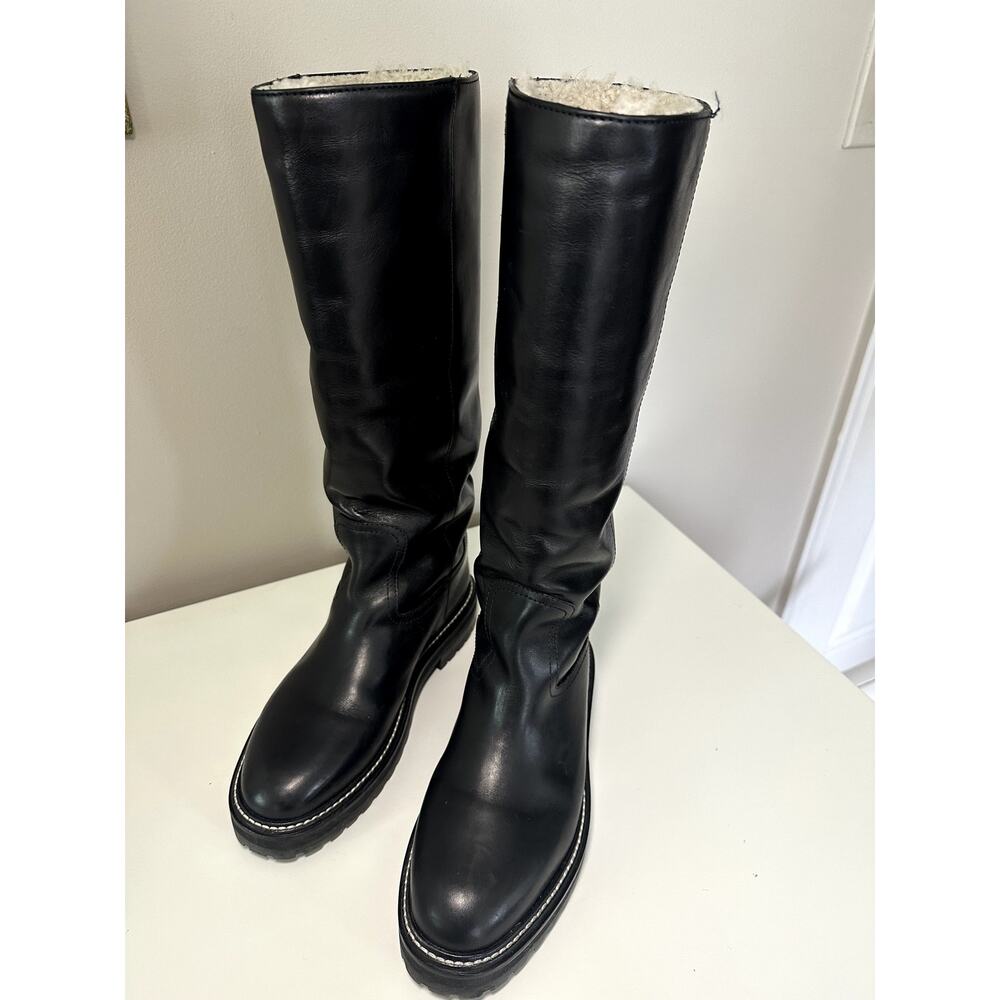 Jimmy Choo Womens Black Leather Shearling Lined Yomi Boots Size 37 Made in Italy